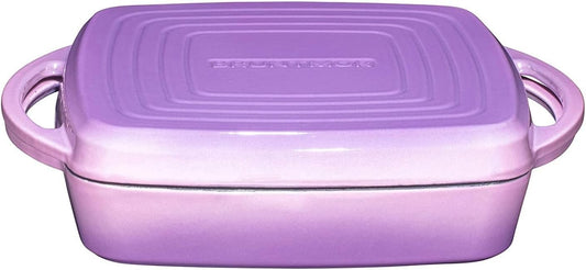 2 In 1 Enameled Square Cast Iron Baking Pan Cookware Dish With Grill Lid, 11-inch Multi Baker Casserole Dish, Lasagna Pan, Purple