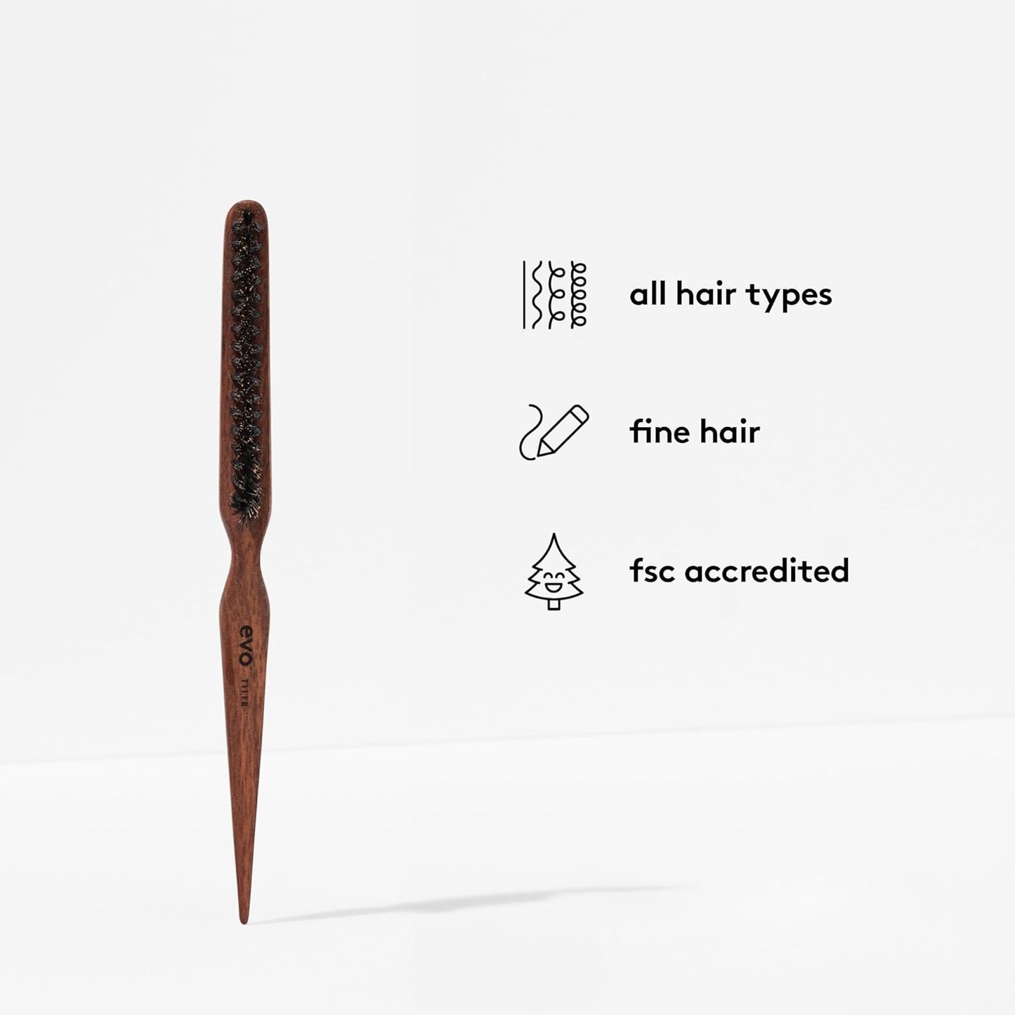 evo Tyler Natural Bristle Teasing Brush - For Styling & Polishing - Reduce Frizz & Adds Shine