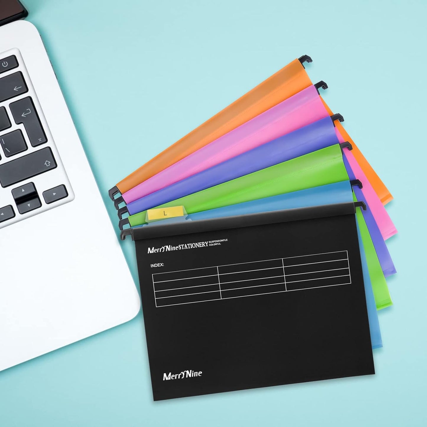 MerryNine A4 Suspension Files, 15PCS Polypropylene Filing Cabinet Suspension Files with Tabs and Card Inserts for School Home Work Office Organization