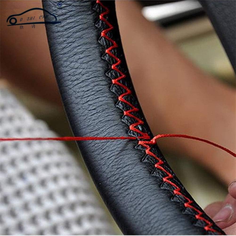 DIY Soft Leather Car Steering Wheel Cover with Needle and Thread Interior Accessories Red