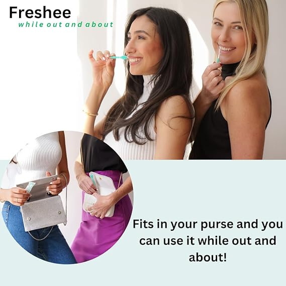 Freshee 5 in 1 Disposable Mini Toothbrush with Toothpaste + Floss + Pick + Tongue Scraper | Travel Size | Individually Wrapped | Soft | Mint | Travel Set | Oral Care