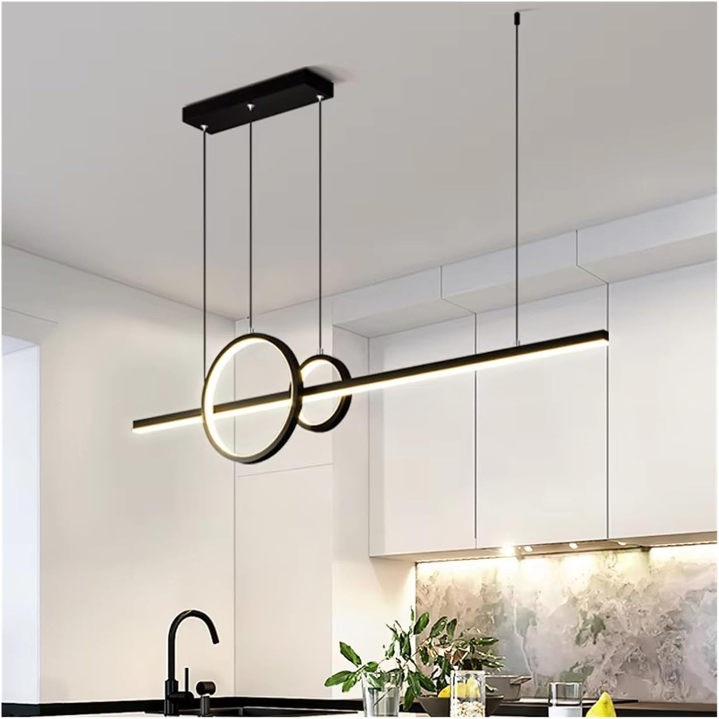 LED Chandeliers Kitchen Modern Hanging Lamp Minimalist Long Pendant Light Table Dining Room Office Hanging Lamp Black Smart Lighting