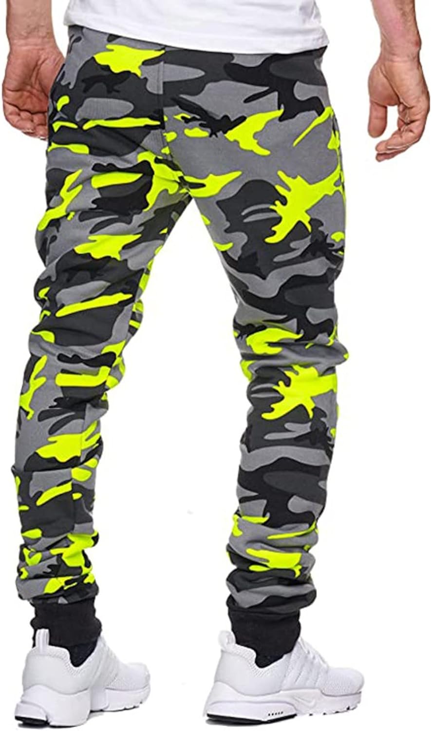 Tech Pant Fitness Casual Shot Men's Sports Camouflage Jogging Print Trousers Men's Running Pants, Yellow, XL, yellow, XL