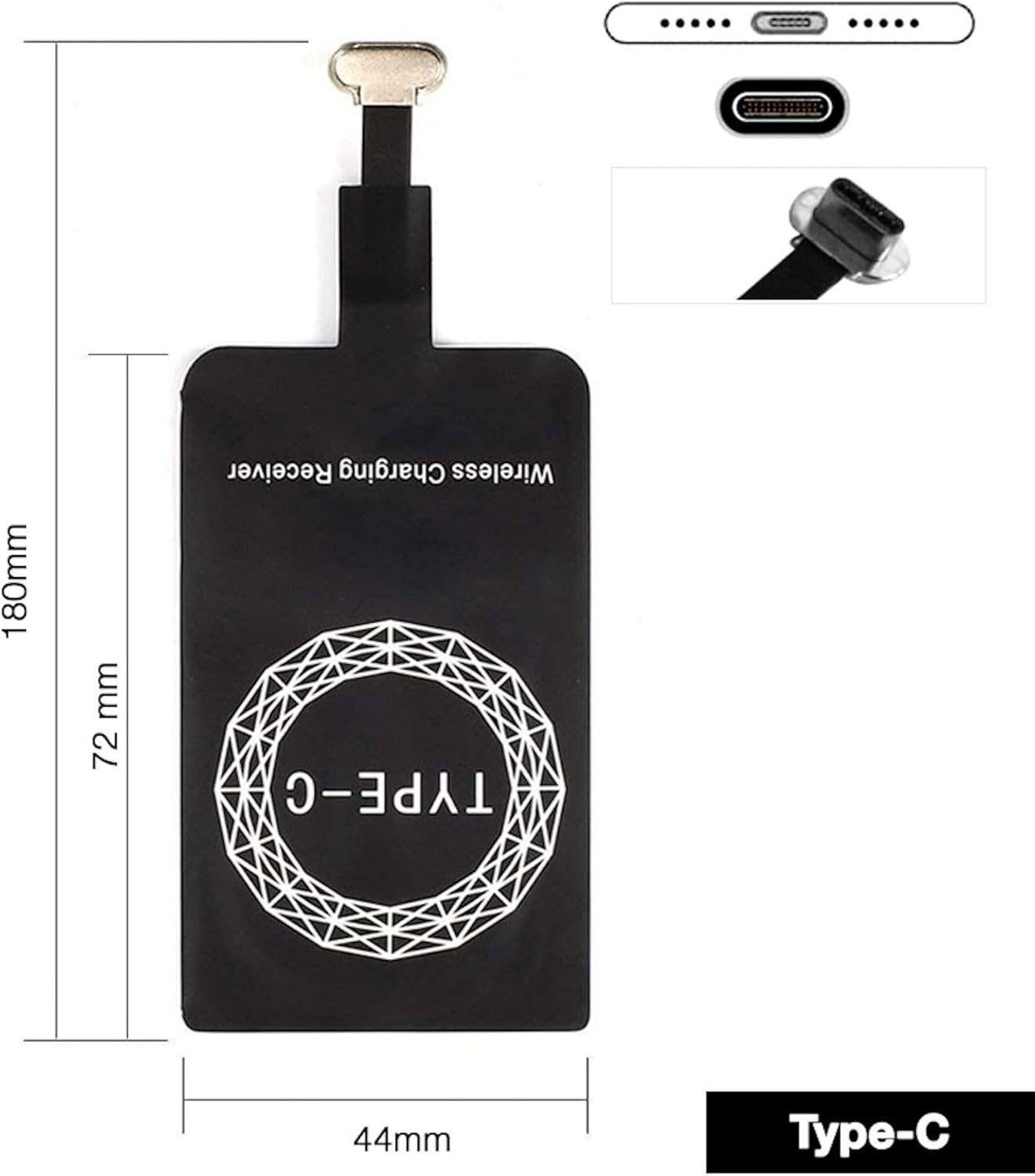 Wireless Charger for USB-C Phones, Ultra-Thin Fast Charging Receiver, Qi Compatible