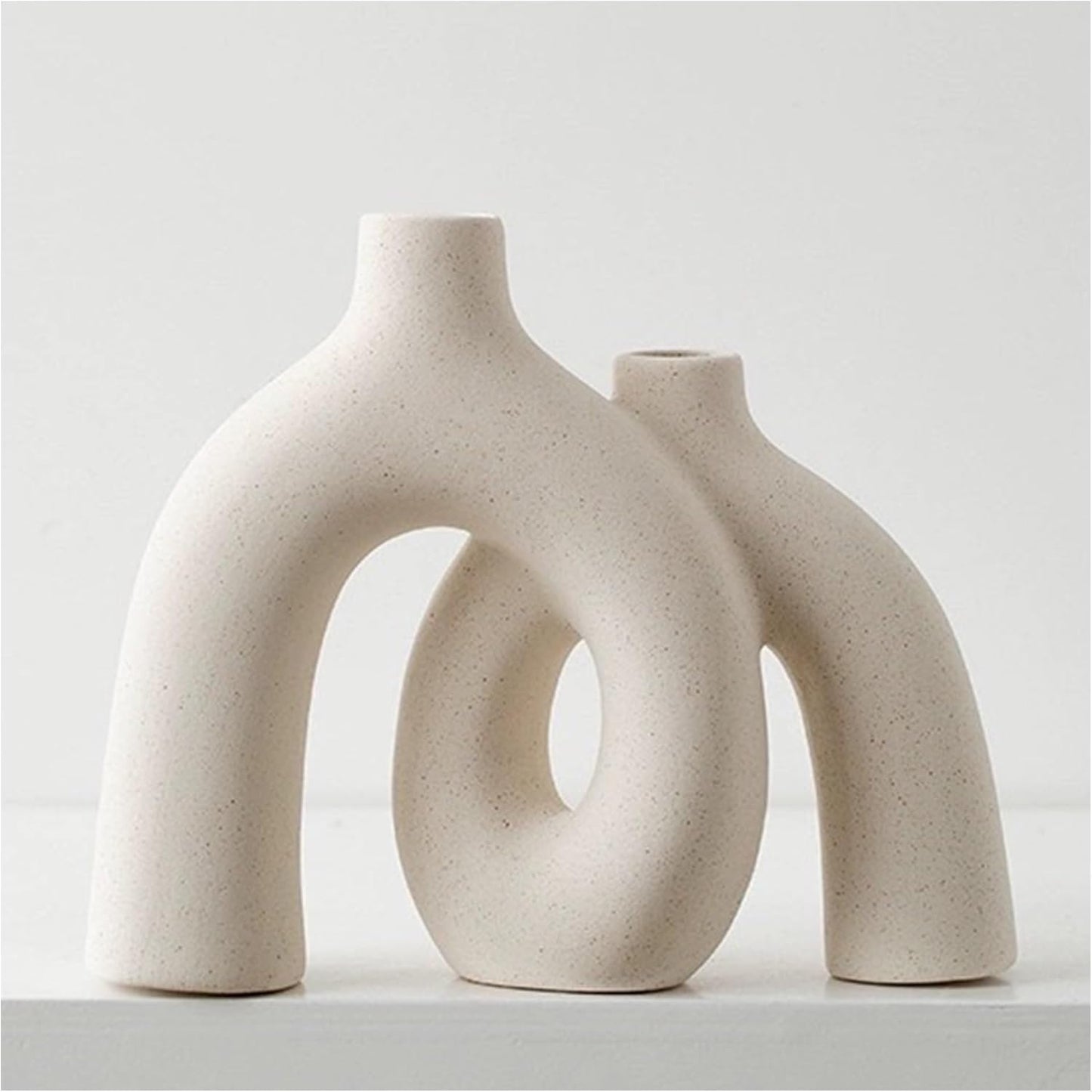 Beige Rough Texture Ceramic Vase, Decorative Arch Design, Flower Vase for Living Room Home Decor