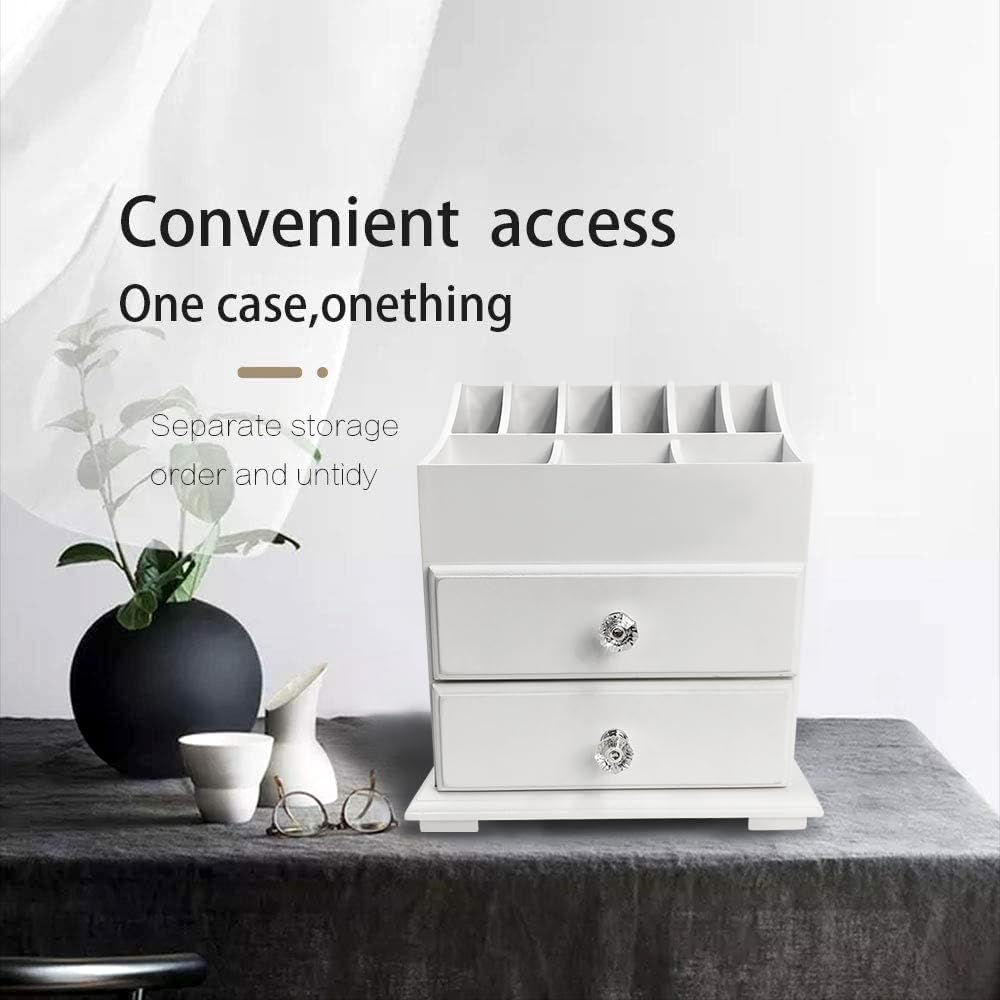 White Wood Cosmetics Organizer Makeup & Beauty Accessories Storage Rack with Drawers for Neat & Organize Storing of Makeup Tools Small Accessories at Home & Office Vanities & Bathroom Counter-top