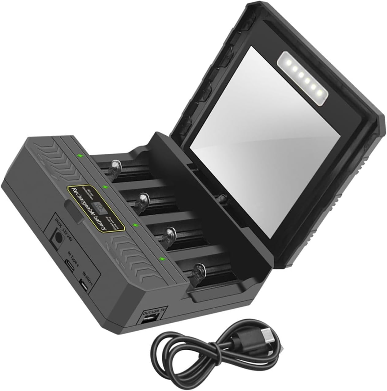 Batteries Chargers USB C Solar Battery Charging Adapter 4 Slot Case Battery Charging Case for 26650/21700/18650/18500/16340