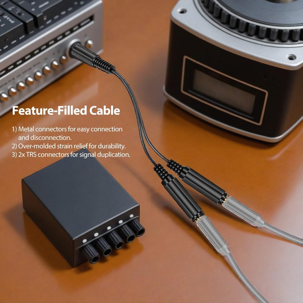 1/4" 6.35mm Stereo Plug/Male to Dual 1/4" 6.35mm Jack/Female Splitter Adapter Cable Converter 0.6 feet