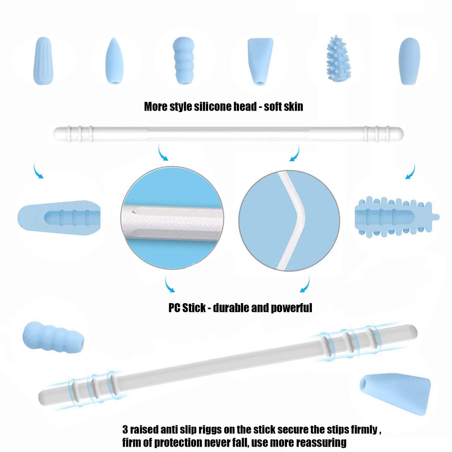 Strogem Reusable Cotton Swabs with 1 Mirror for Makeup Application and Cleaning, Multifunctional Portable Washable Silicone Q-Tip (Blue)