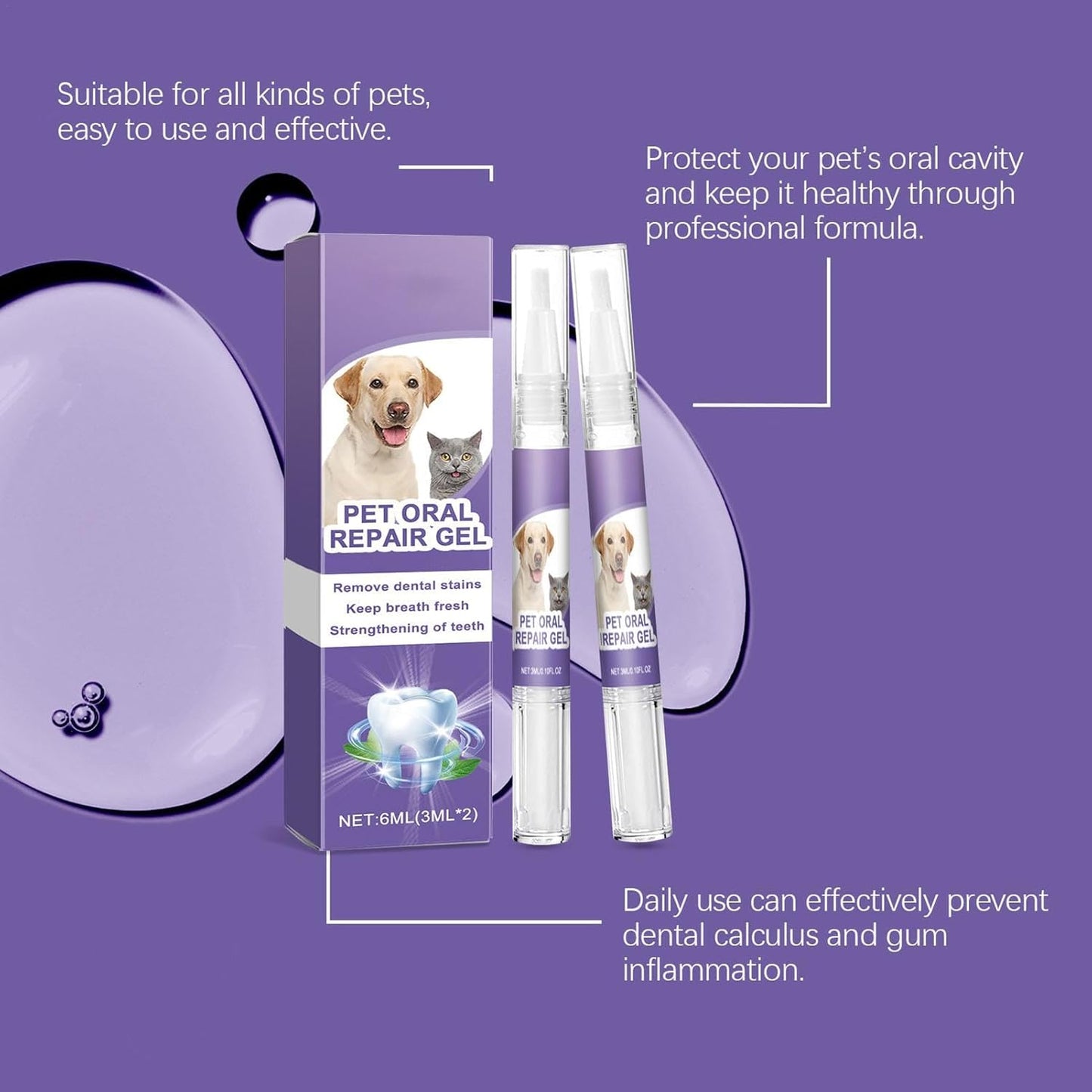 Pet Smile Toothpaste for Dogs, Pet Oral Repair Gel for Dogs, Dog Toothpaste TartarRemover, Best Oral Care Gel Freshening Breath Gel for Dogs And Cats 5ml 1.5x12.7cm/0.51x4.96