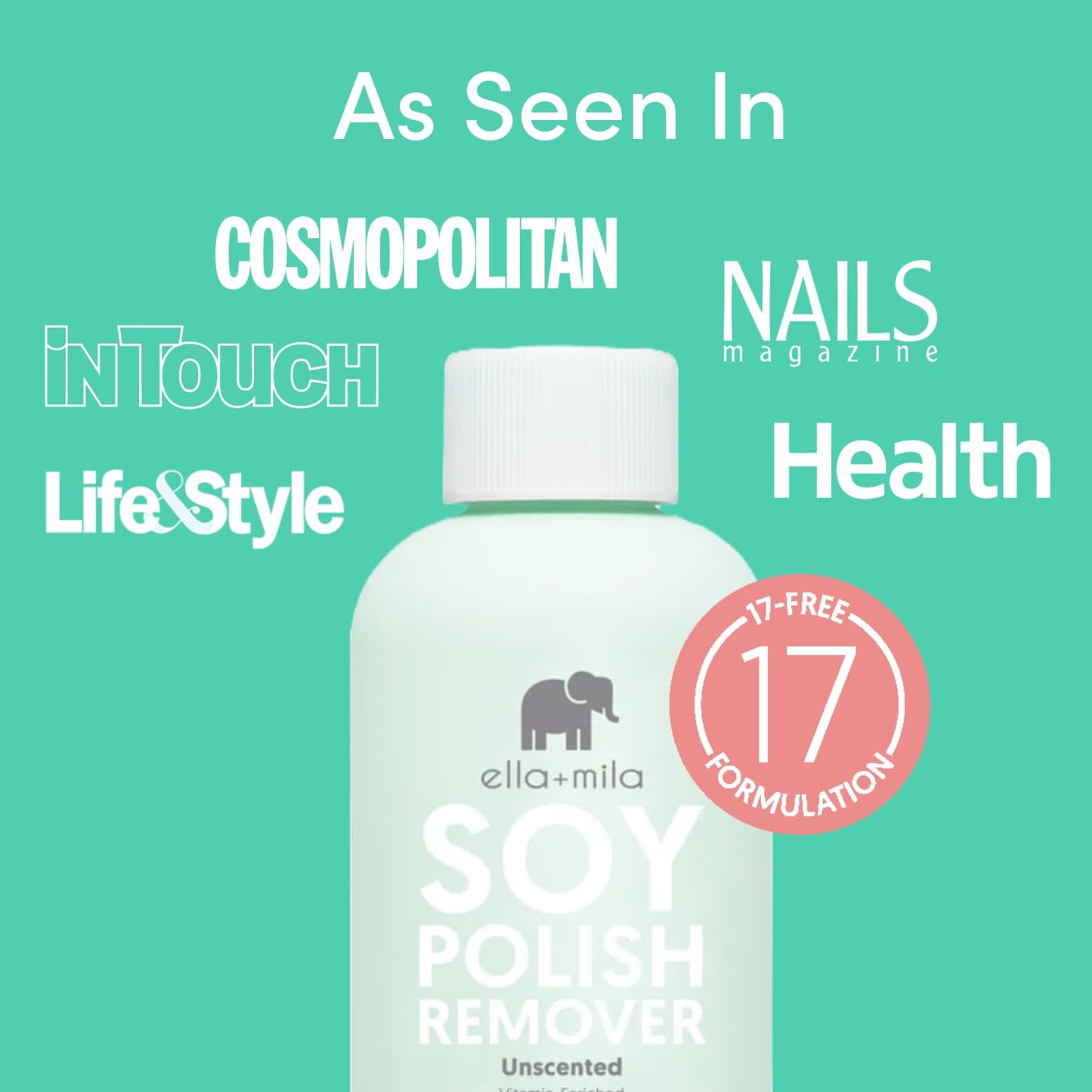 ella+mila Soy Nail Polish Remover Non-Acetone Nail Polish Remover - Non-Toxic Fingernail Polish Remover - For Natural Nail Polishes - Unscented & Enriched With Vitamins A, C & E(4 fl oz) Teal
