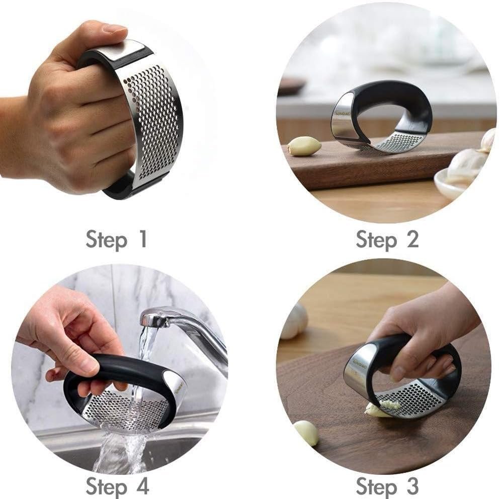 SENQIAO Garlic Press Rocker Stainless Steel Ginger Crusher Squeezer Slicer Mincer Chopper Kitchen Gadget with Ergonomic Handle (2019)