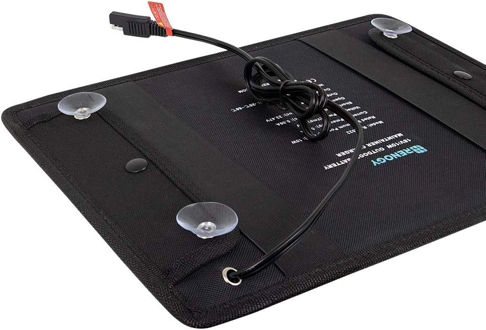 Renogy 10W 12V Portable Solar Panel Battery Maintainer Trickle Charger with Lighter Plug, Alligator Clips, and Battery Cables