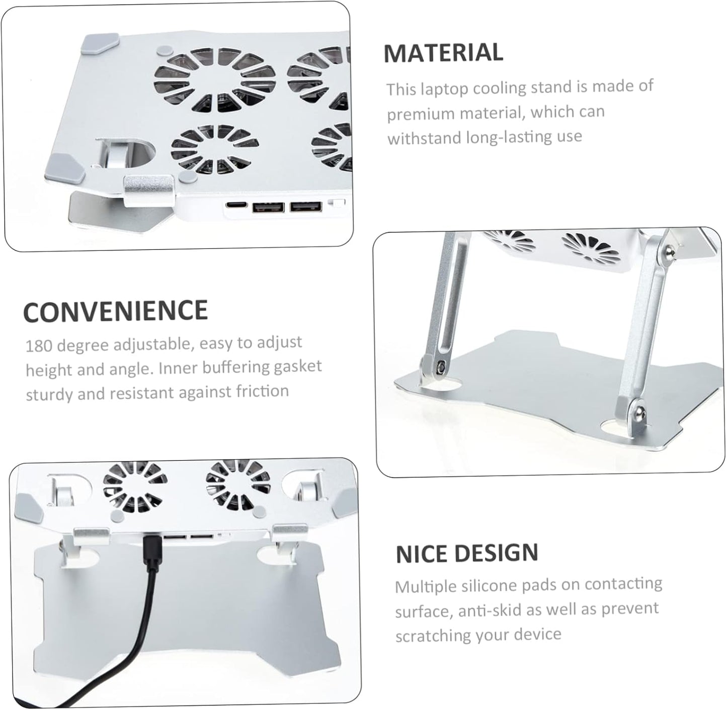 KOMBIUDA 4 Adjustable Laptop Stand with Cooling Fans Ergonomic Height for Pads Compatible with Laptops Tablets and More for Home Office Use