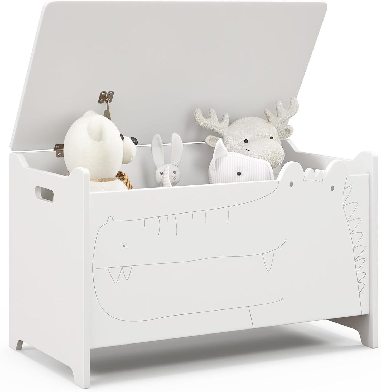 HONEY JOY Kids Toy Box Storage Chest, Wooden Trunk Bench w/Safety Hinge, Children Storage Cabinet w/Handles, Flip-Top Home Organiser Toy Bench Box for Kid’s Room Playroom Bedroom Living Room (White)