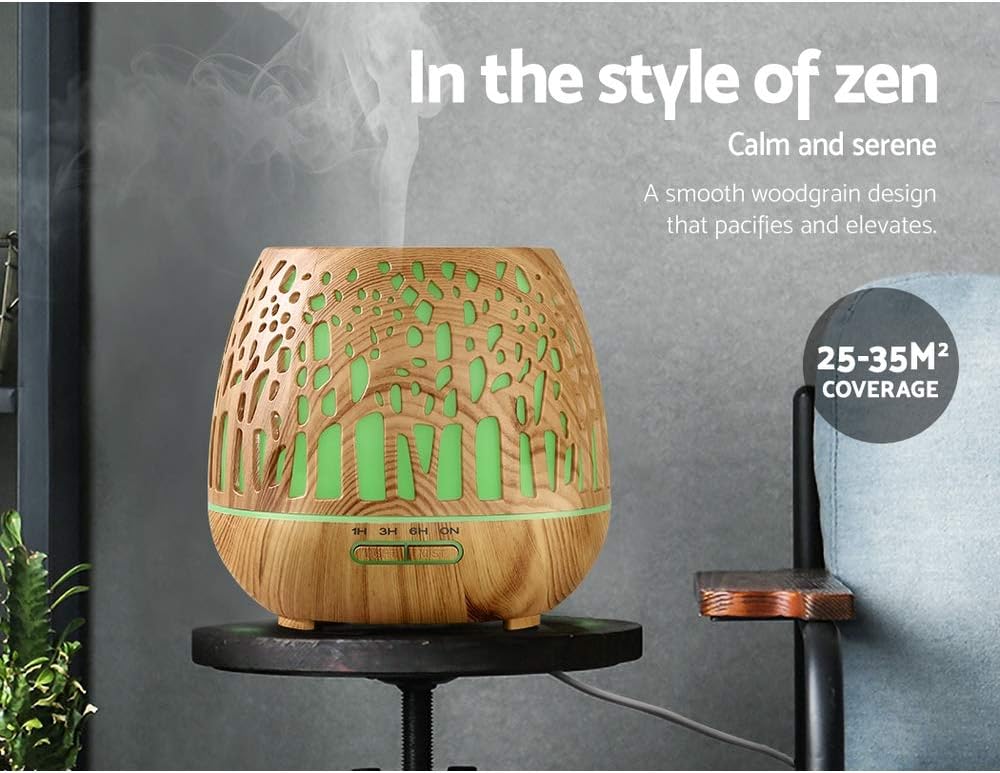 Devanti Aroma Diffuser, 400ml Air Humidifier Purifier Essential Oils Car Freshener Vaporizer Aromatherapy Diffusers Scent Booster Home Office Bedroom Humidifiers Steam, 7 Led Light Forest