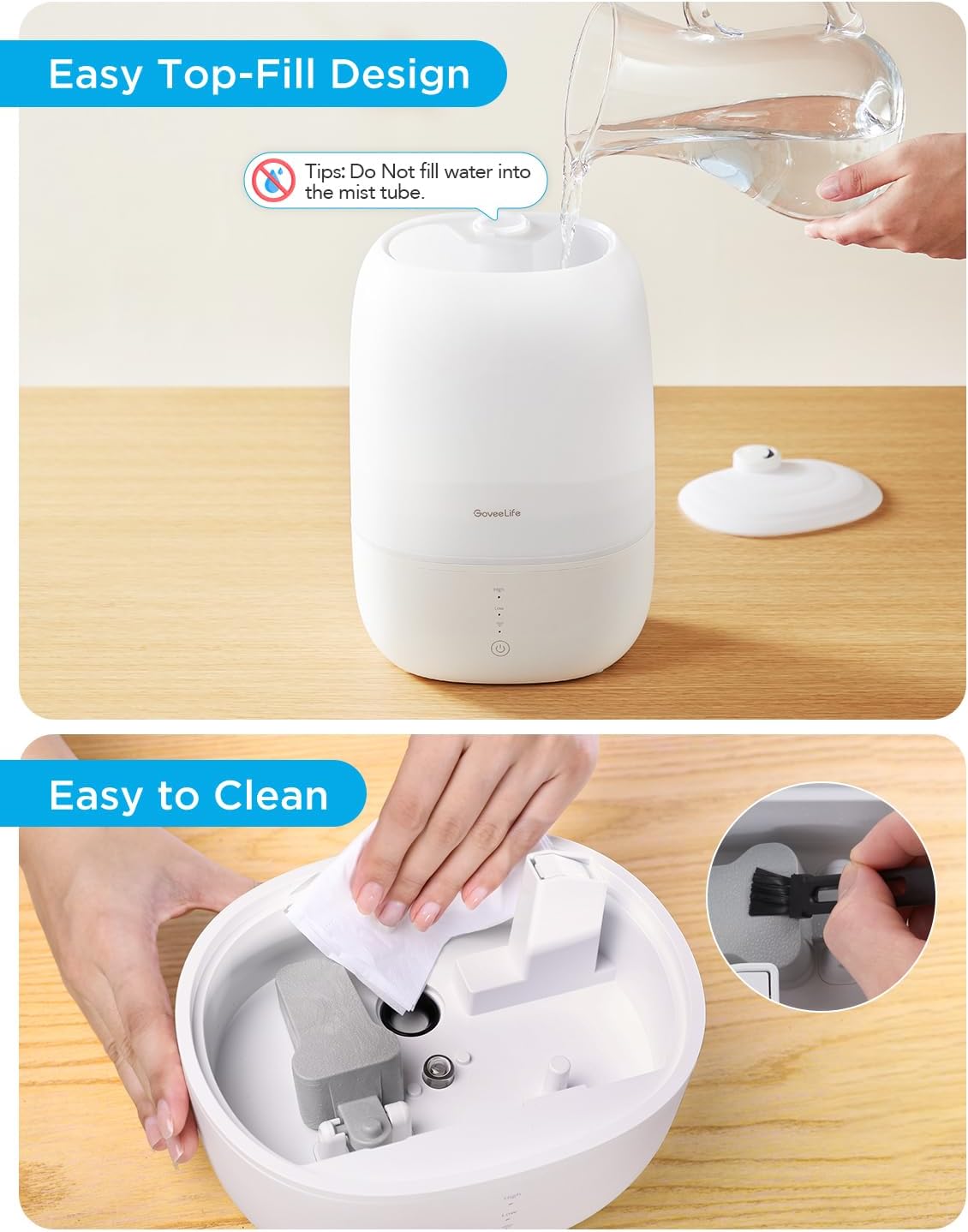 GoveeLife Smart Humidifiers for Bedroom, 3L Top Fill Cool Mist Humidifiers with Essential Oil Diffuser, Humidity Control, WiFi Air Humidifier with Night Light, for Baby, Plants, Home, Work with Alexa