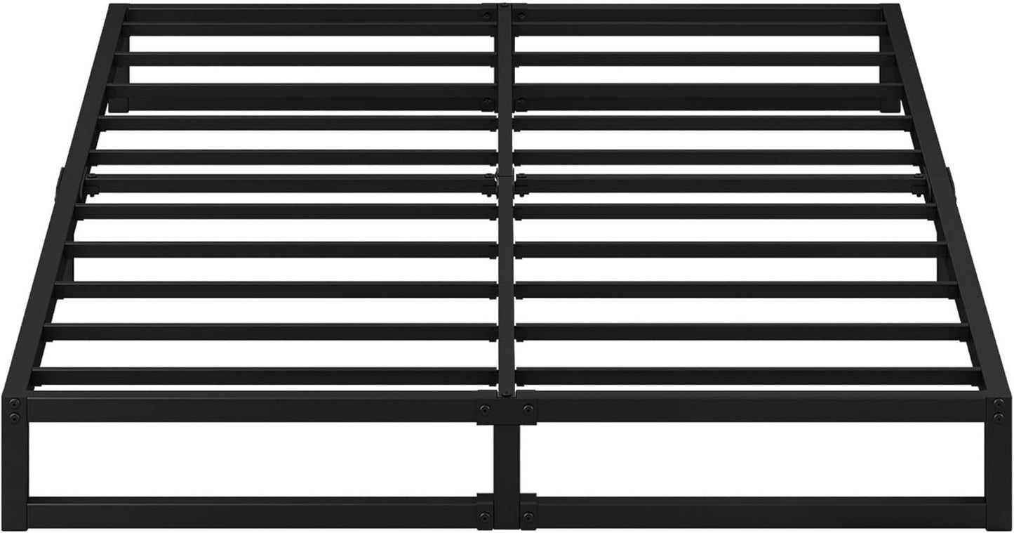 EMODA 7 Inch Queen Bed Frame No Box Spring Needed Heavy Duty Metal Platform BedFrame Queen Size with Steel Slats, Easy Assembly, Black
