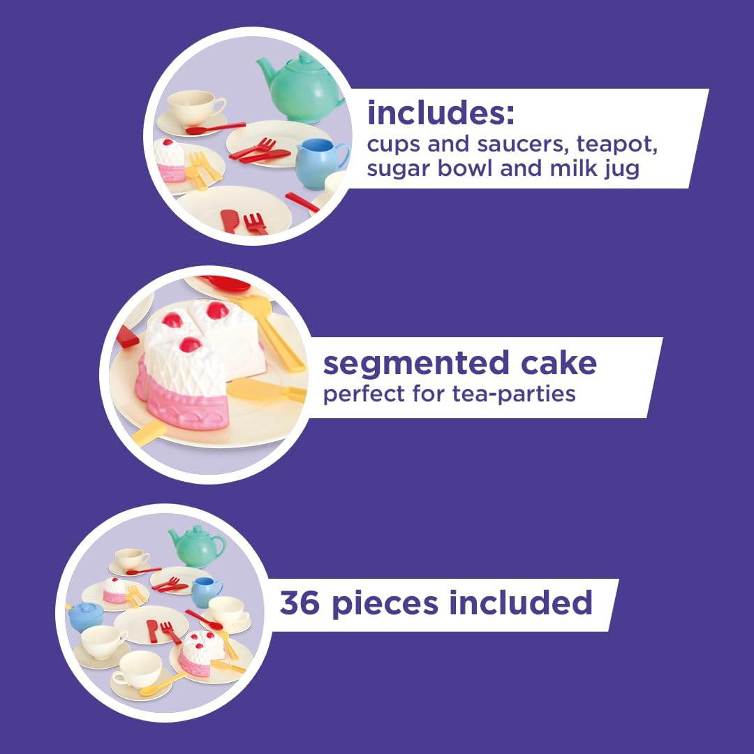 Casdon Tea Set | Colourful Toy Tea Party Set for Children Aged 3+ | Includes 36 Pieces for The Best Tea Parties Around!