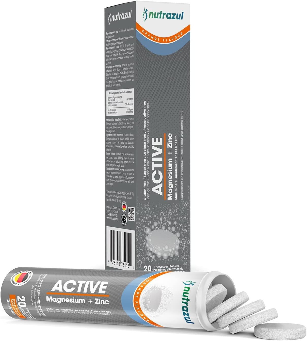 Nutrazul ACTIVE Magnesium and Zinc Effervescent Tablets | 20 Tablets | Magnesium Supplements for Muscle Recovery & Electrolyte Balance | Orange Flavor
