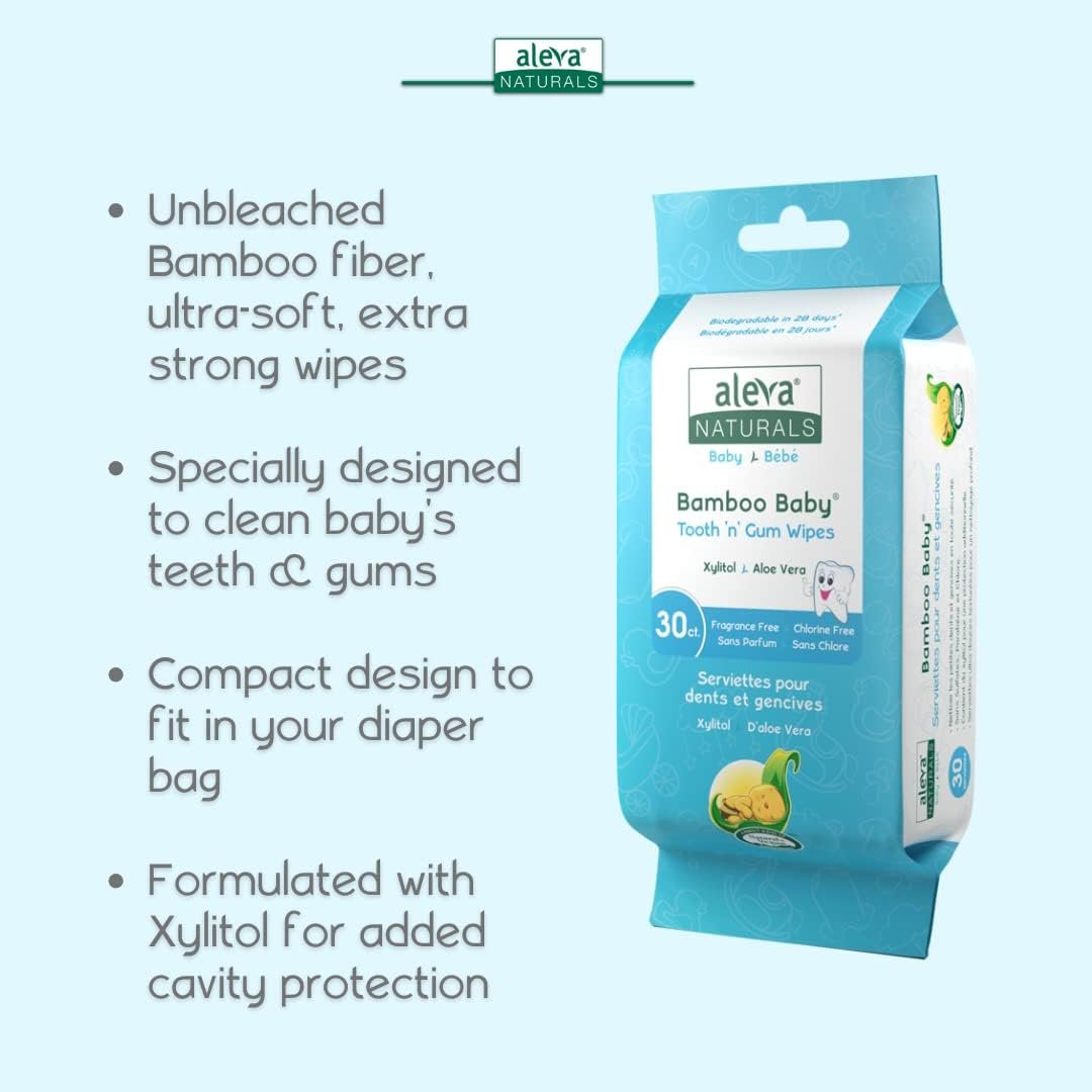 Aleva Naturals Bamboo Baby Tooth and Gum Wipes - Gentle and Easy to Use, Healthy Child Care, Natural and Vegan Wipes, Formulated with Xylitol- Mega Pack- 30 Count X 12 (360 Wipes Total)