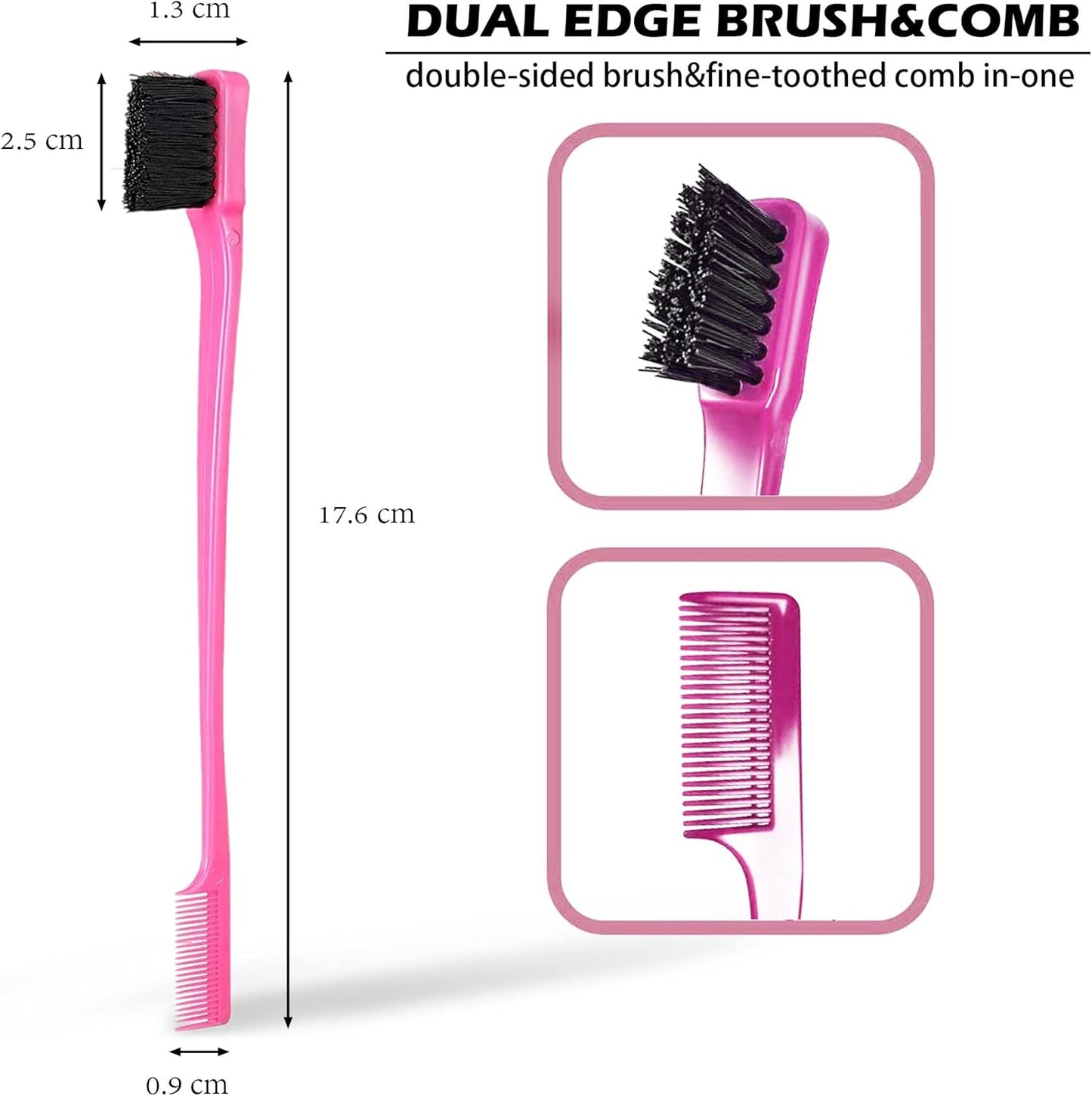 (Combo (Pink & Black)) - MayaBeauty Double Sided Edge Control Hair Brush Comb Combo Pack 2 Pieces Pink and Black