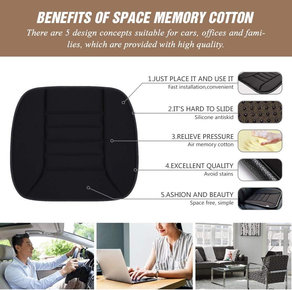 MYFAMIREA Car Seat Cushion Pad 2 Pack Sciatica Pain Relief Comfort Seat Protector for Car Driver Seat Office Chair Home Use Memory Foam Seat Cushion with Non Slip Bottom Black