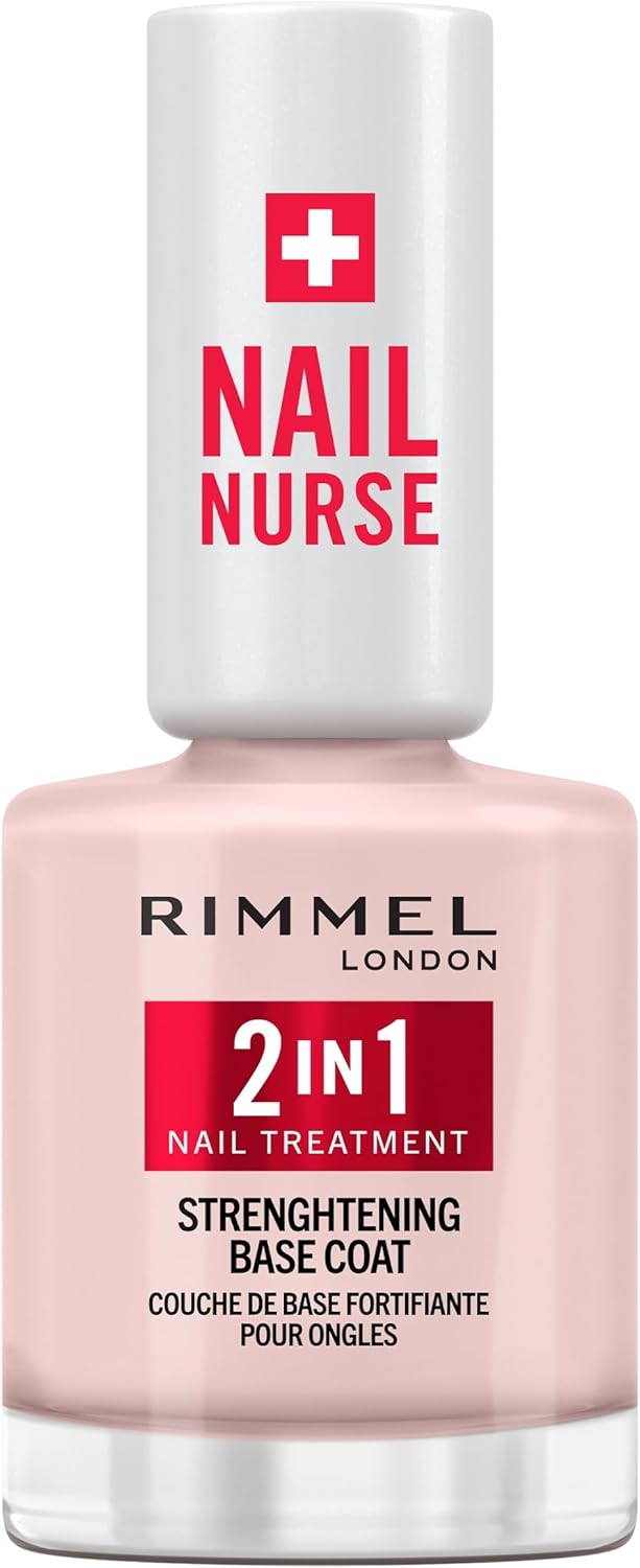 Rimmel London, Nail Care Base & Strengthener 2 in 1 Protects and Stimulates Growth - Fast Drying Vegan Formula with Celery Extract, Biotin and Amethyst 12ml