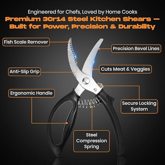 Poultry Shears, Kitchen Scissors for Food With Safety Lock, Kitchen Shears for Food, Meat Scissors, Bone Cutter, Chicken Cutter
