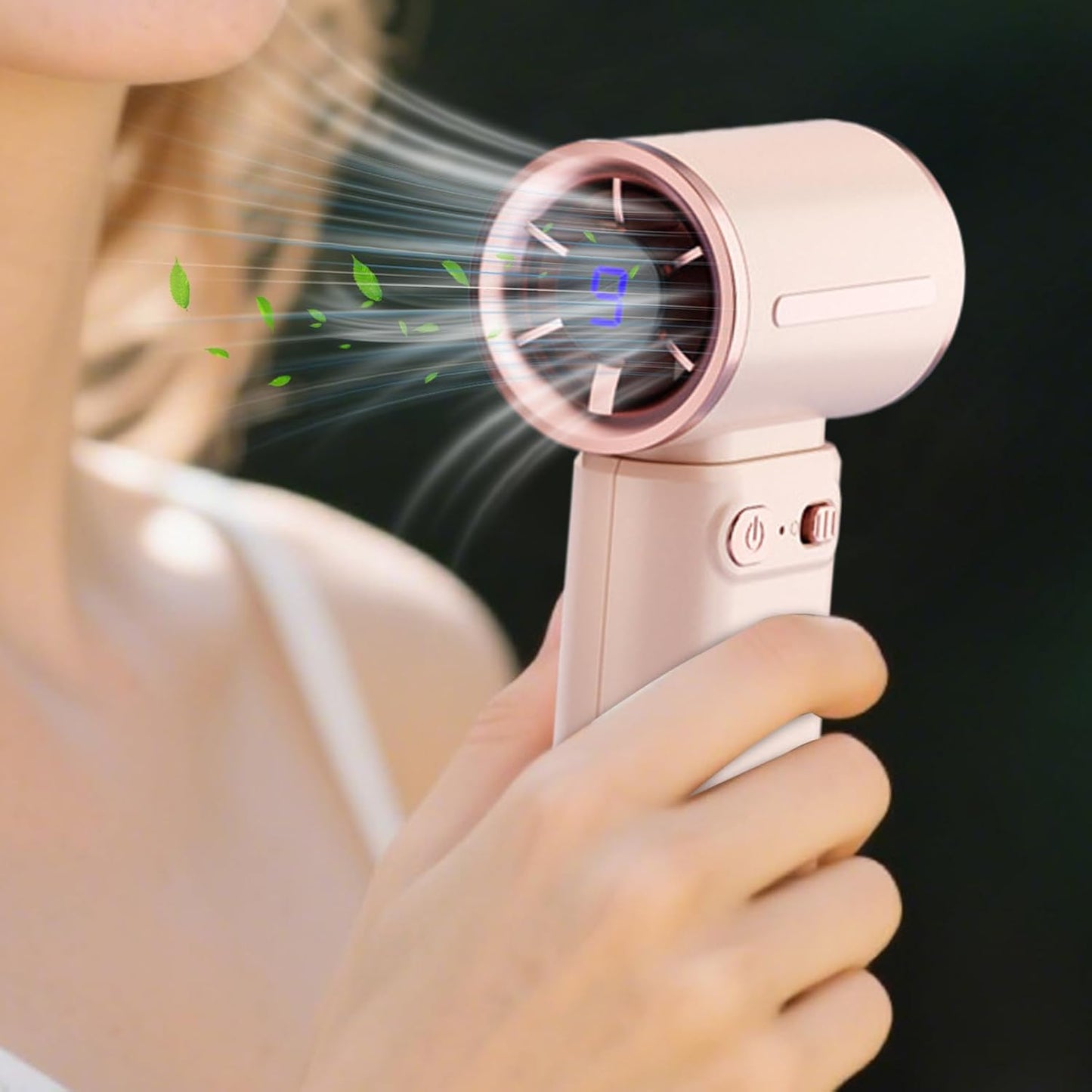 Portable Handheld Fan, Rechargeable Personal Fan, 5 x 2.36 Inches Size Compact High-Speed 9 Gear Cooling, Digital Display for Women Men, Ideal for Travel & Outdoor Use