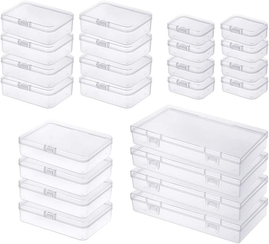 24 Pieces Mixed Sizes Rectangular Empty Mini Clear Plastic Organizer Storage Box Containers with Hinged Lids for Small Items and Other Craft Projects