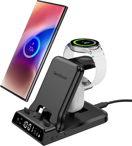 25W USB-C Fast Charging Station 3-in-1 Foldable for Samsung Galaxy S25/S24/Z Flip/Fold 6, A56/A35, USB-C Buds & Galaxy Watch Ultra/7/6/5, SwanScout 701S