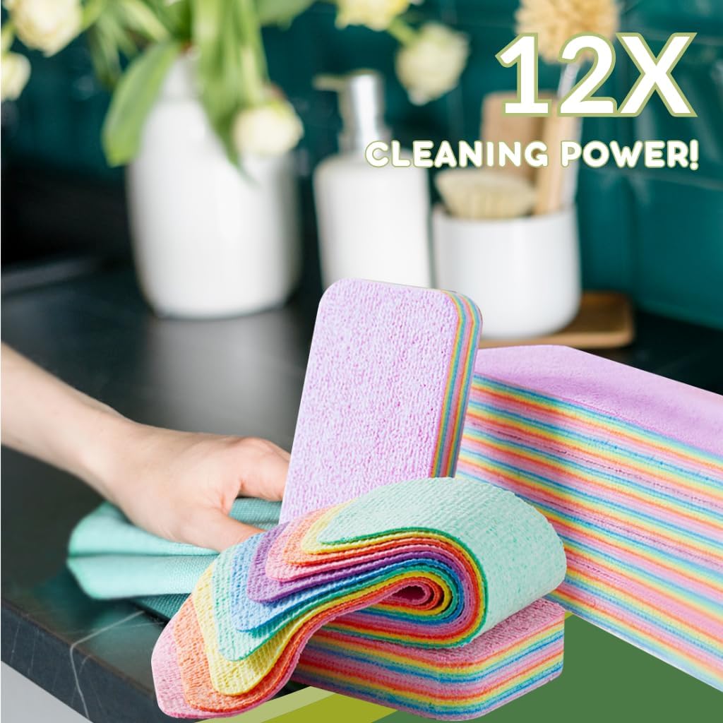 Washing up Sponge Multi Purpose household essentials Machine Washable Kitchen Cleaning Products. 12 layers Super Absorbent & Durable microfibre cloth. For Window Countertop Car Dish sink & Bathroom. L