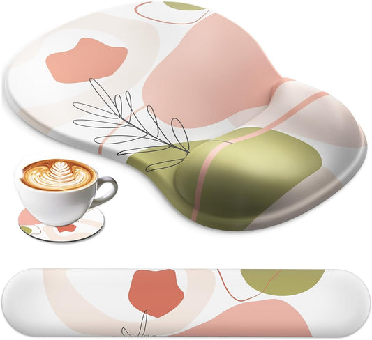 AKIT Ergonomic Mouse Pad with Wrist Rest for Computer Keyboard, Cute Pink Keyboard Mouse Pad with Valley Design Wrist Support Soft Foam Keyboard Pad Mousepad Gaming Wrist Pad for Office Work Desk