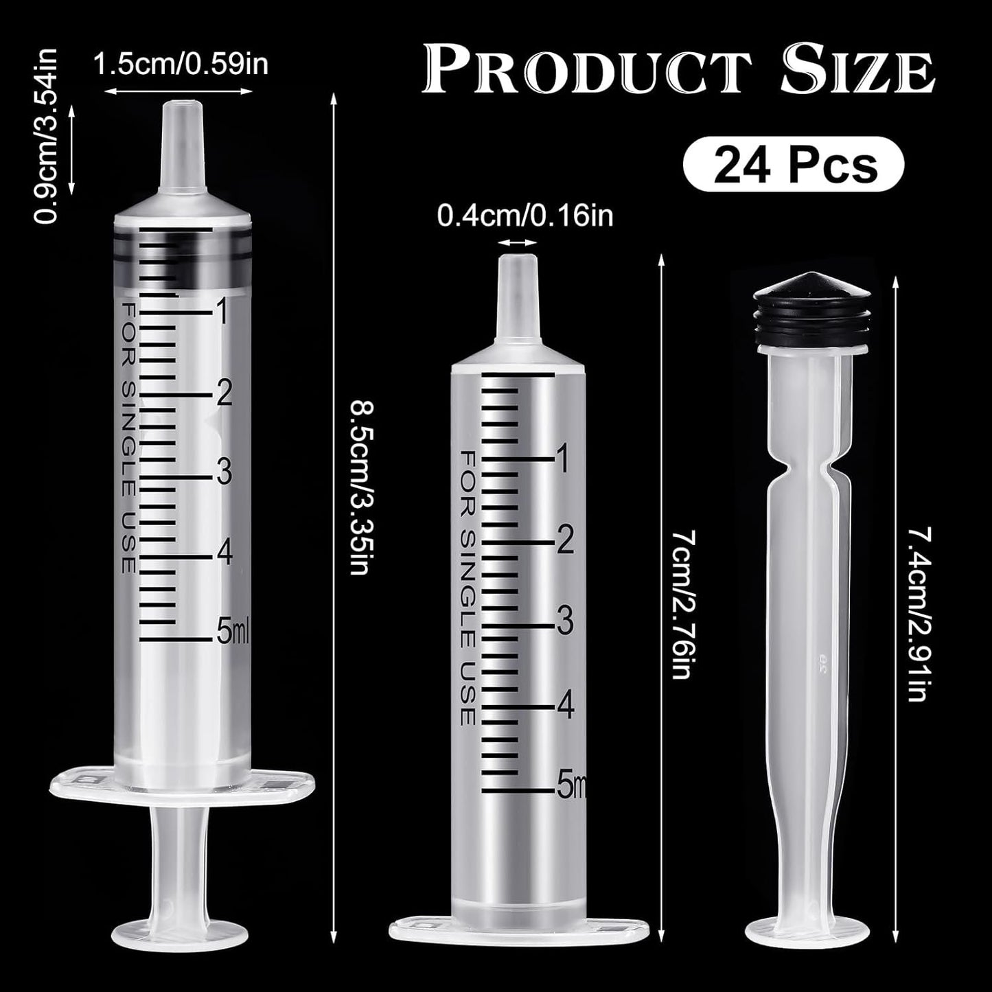 Guiqulai 24 Pack 5ML Plastic Syringes Without Needle Individual Wrap Disposable Syringes with Cap for Scientific Lab Watering Glue Applicator Measuring Liquids Feeding Pets DIY Crafts