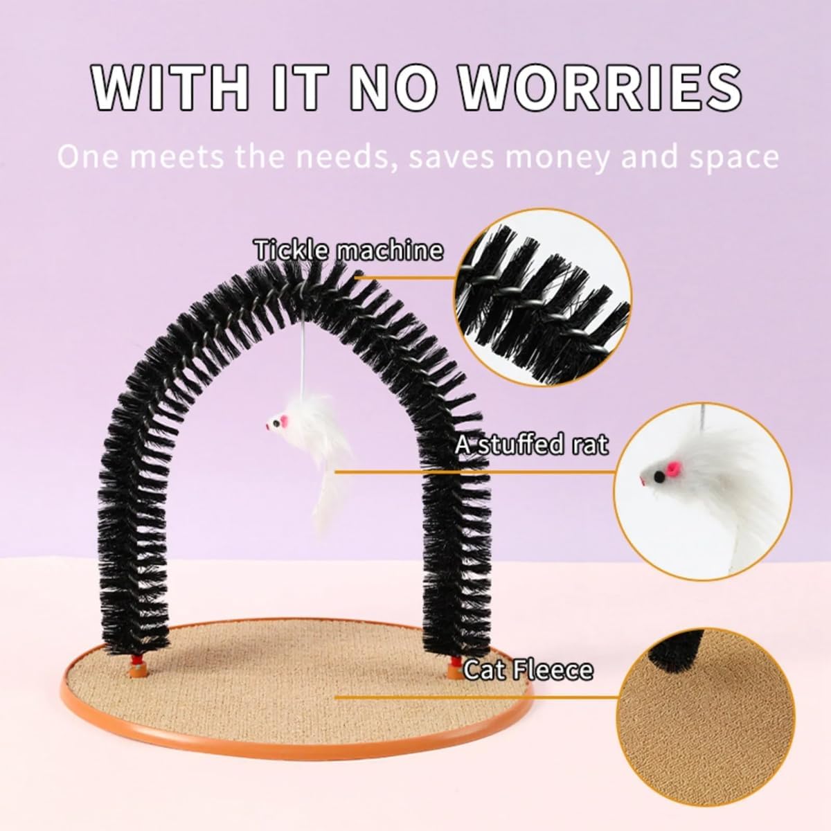 AIMALL Cat Grooming Arch, Pet Scrub and Tickle Device with Brush, Arch-Type Cat Scrubbing Tool, Multi-Functional Pet Care Accessory, 14.17x11.22 Inches