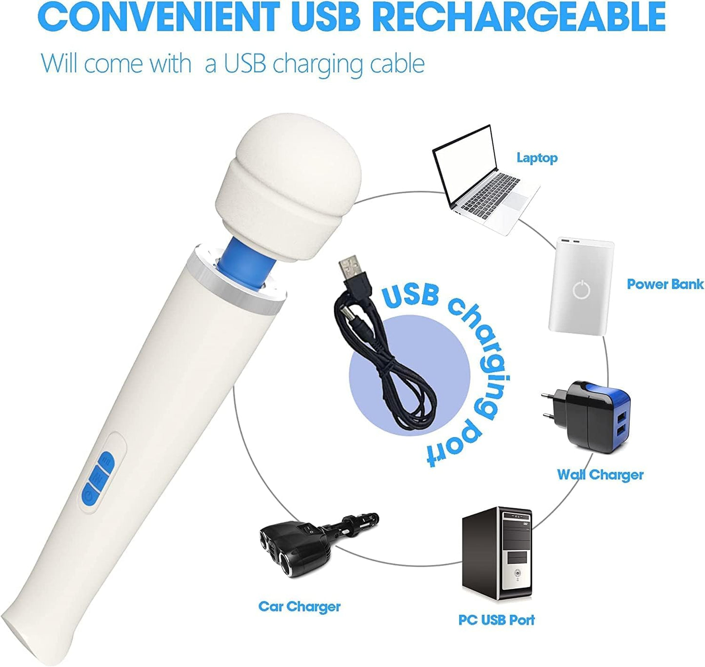 Metooka Therapeutic Back Massager - Portable Wireless Powerful Wand - 8 Speeds 20 Vibration Patterns - USB Rechargeable - Magic Recovery Effect For Women And