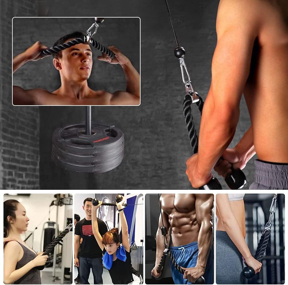 Tricep Rope Pull Down, Heavy Duty 27-inch Rope Length, Gym Accessories Coated Nylon Rope with Cast Steel Hook for Gym Workout Exercise