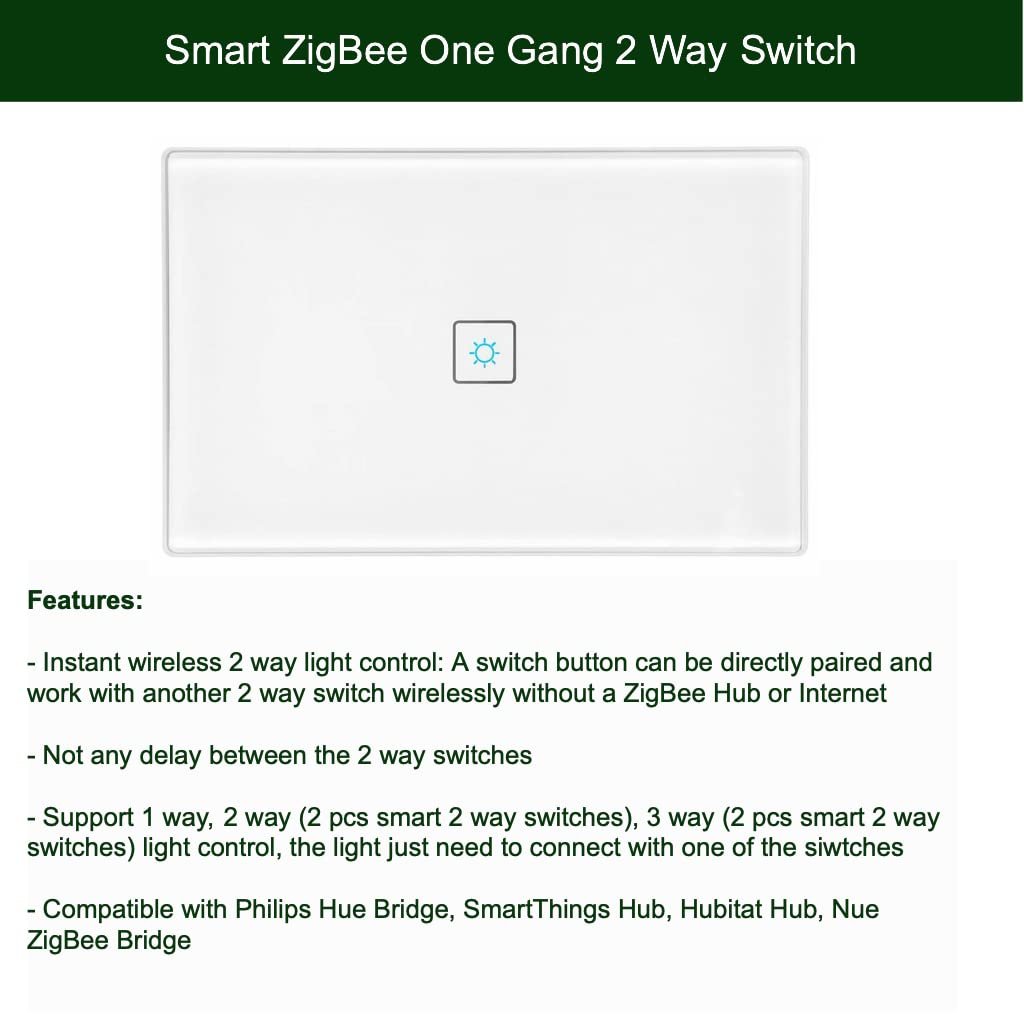 ZigBee Smart 2 Way 1 Gang Light Switch for Home Automation and Voice Control