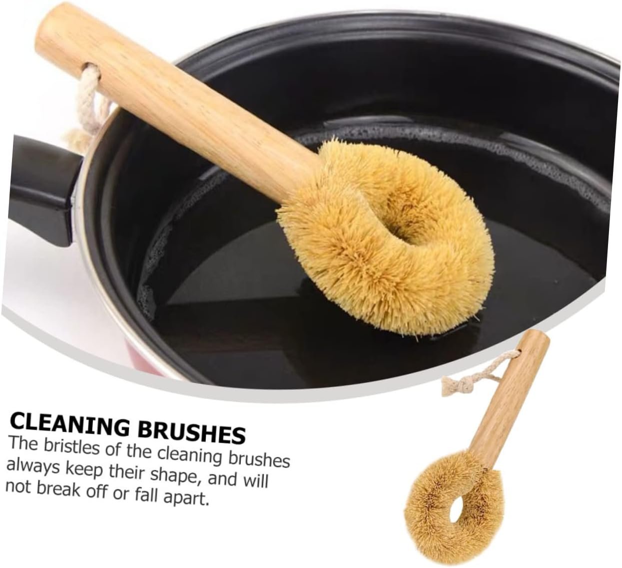 MAGICLULU Kitchen Cleaning Brush Coconut Brown Pot Brush Soft Bristles Bowl Cleaning Tool Wooden Handle