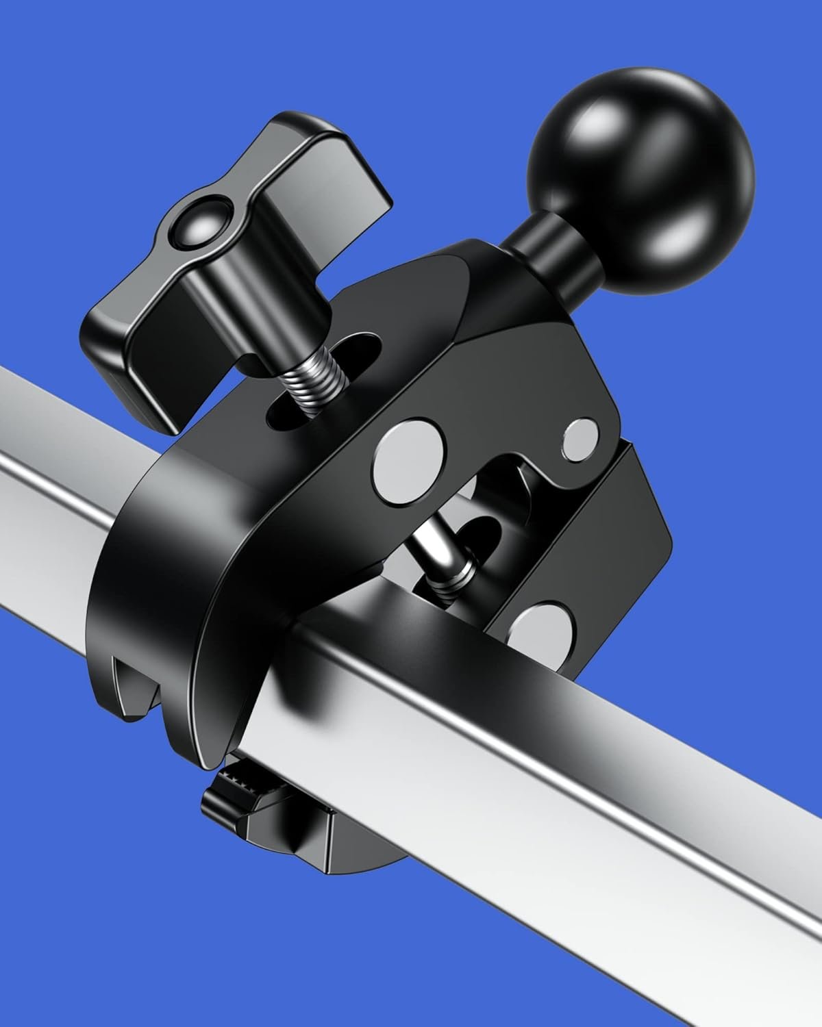 BRCOVAN Aluminum Alloy Handlebar Clamp Mount Base with 1'' TPU Ball for Rails 0.5'' to 2'' in Diameter, Compatible with RAM Mounts B Size Double Socket Arm & Bike Motorcycle Phone Mount Holder