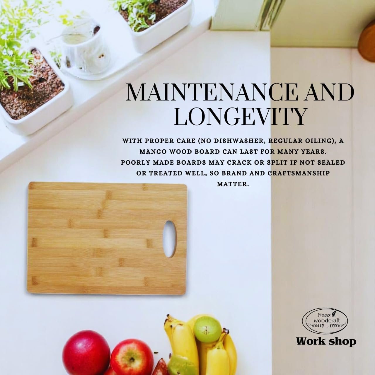 Premium Mango Wood Cutting Board – Durable Wooden Chopping Board with Handle for Kitchen, Cheese, Meat & Veggies – Eco-Friendly & Knife-Friendly – Rustic Serving Tray by Naaz Woodcraft