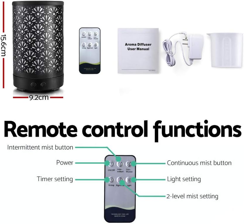 Devanti Aroma Diffuser, 100ml Air Humidifier Purifier Essential Oils Car Freshener Vaporizer Aromatherapy Diffusers Scent Booster Home Office Bedroom Humidifiers Steam, 7 Led Light Fan Black