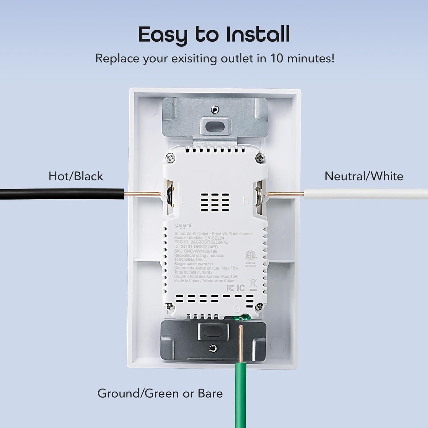 Geeni Current Smart Wi-Fi Outlet with 2 Fast Charge USB Ports (20W USB-C PD & Quick Charge USB-A), Voice Control, No Hub Required, Compatible with Alexa & Google Home