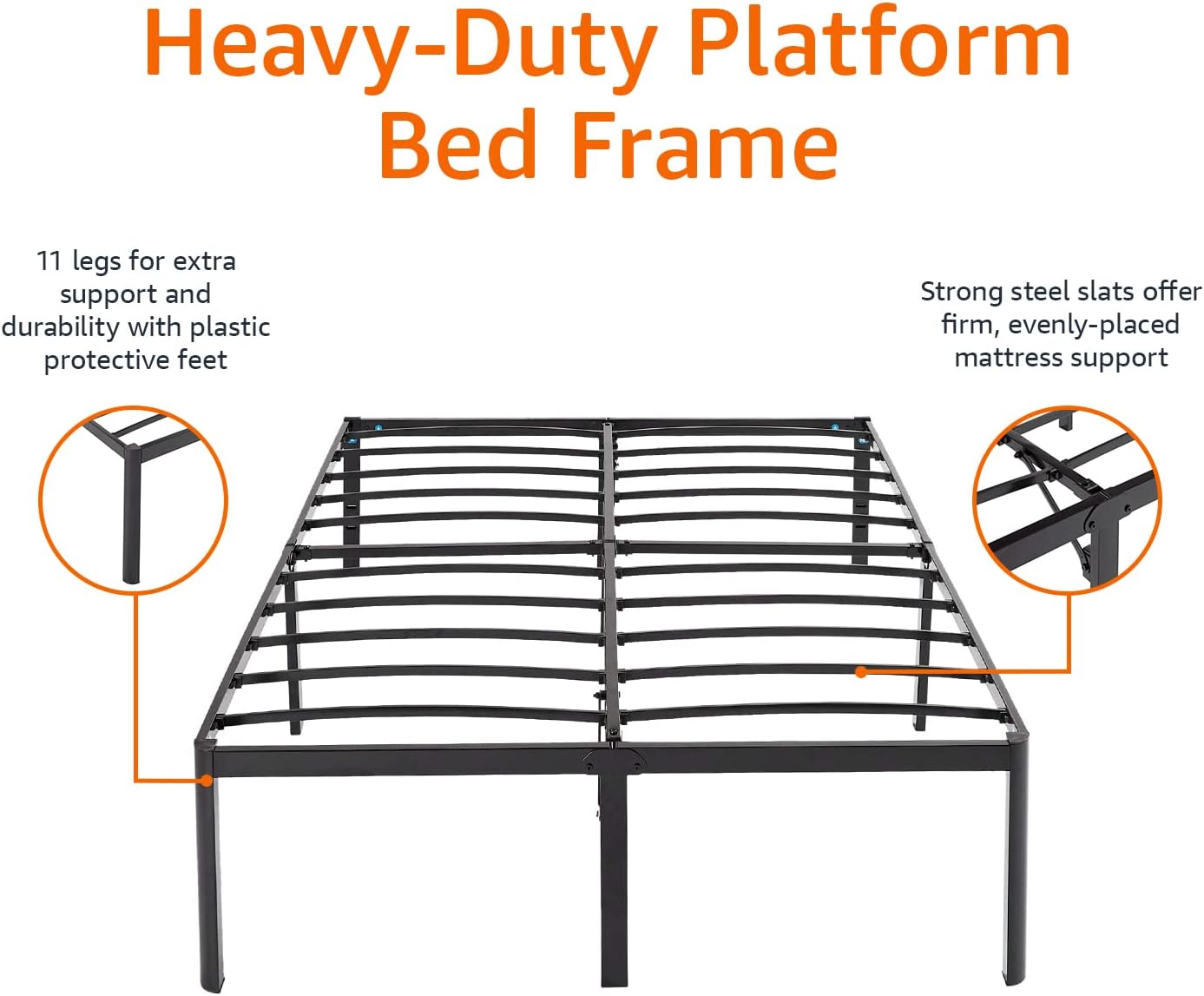 Amazon Basics Heavy Duty Non-Slip Bed Frame with Steel Slats, Easy Assembly - 46cm, Height(Queen)