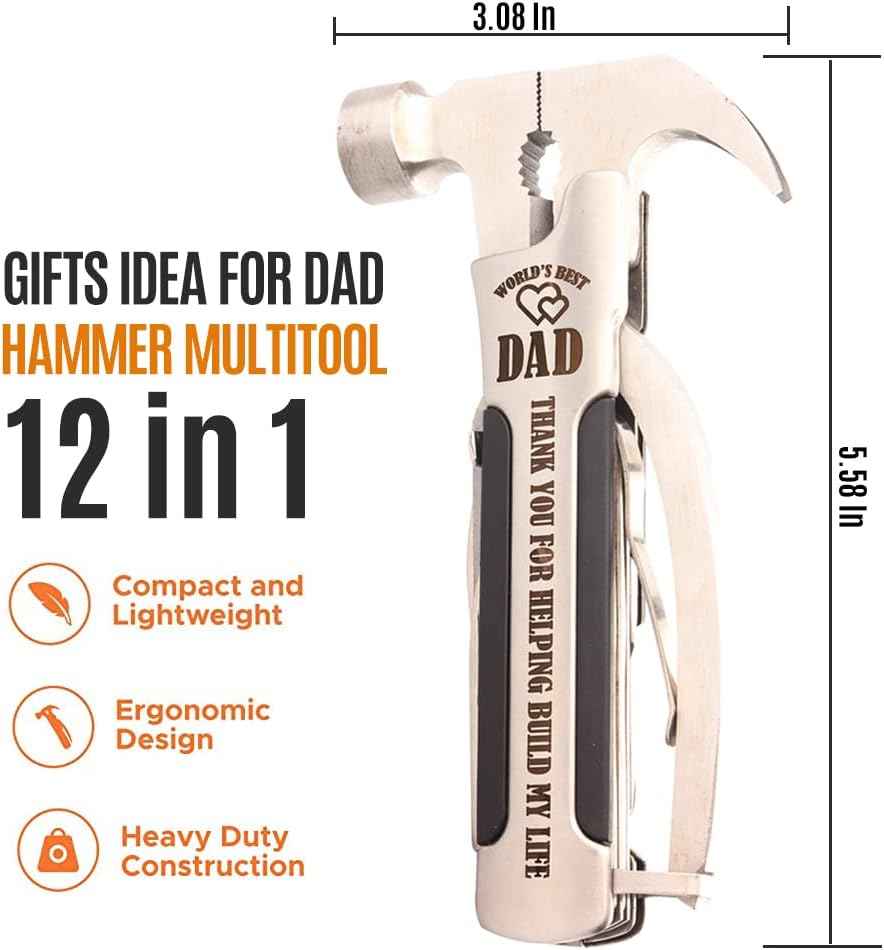 Dad Gifts From Daughter,Son and Kids,Gifts for Dad Who Wants Nothing,Handy Hammer Multitool Gifts Ideas for Dad.