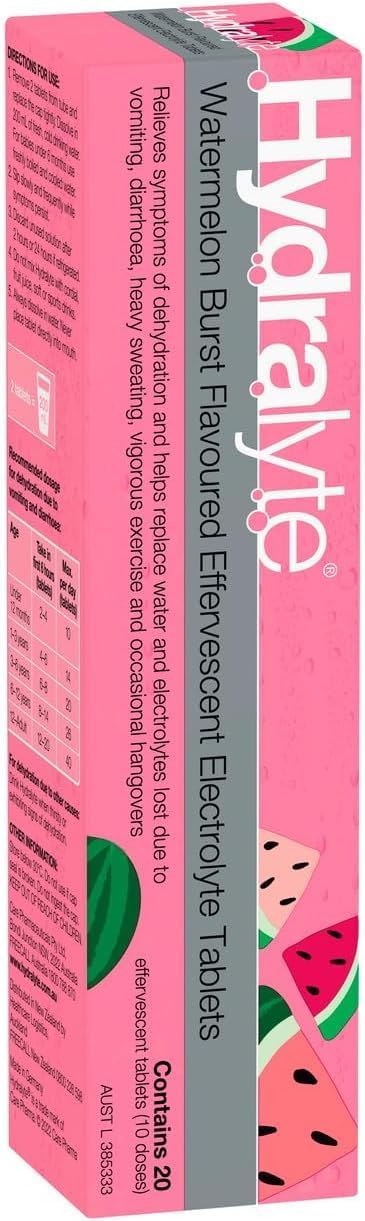 Hydralyte Effervescent Watermelon Burst Flavoured Electrolyte 20 Tablets