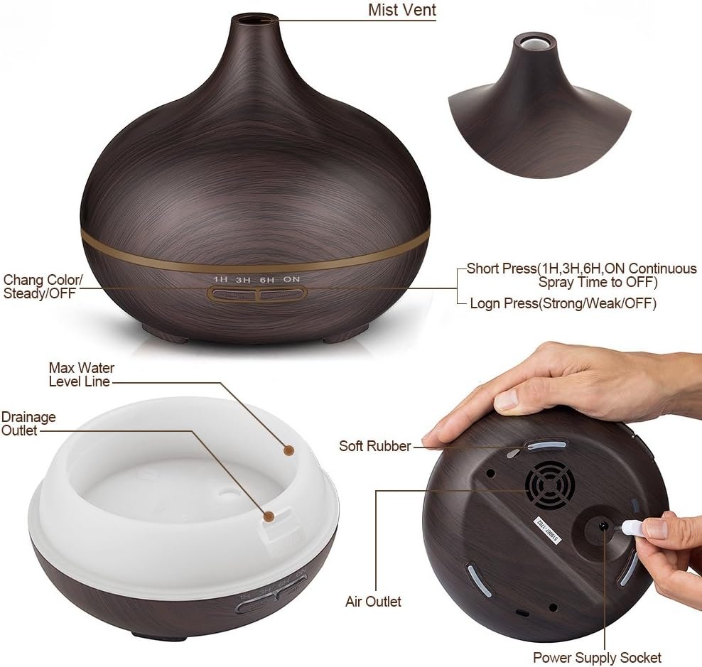 550ml Essential Oil Diffuser with Remote Control, 3 Timer Settings, Black