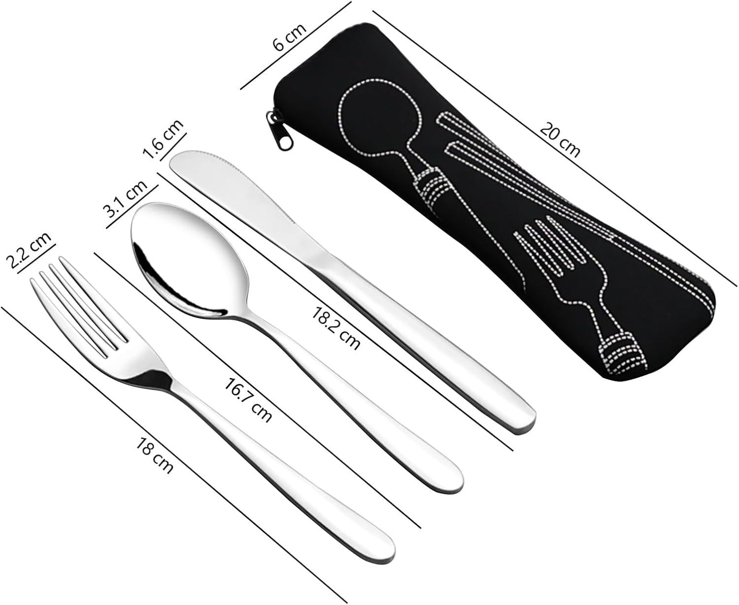 Nihenok 12 Pieces Stainless Steel Portable Flatware Set with Black Case, Travel Camping Stainless Steel Cutlery Utensils Set