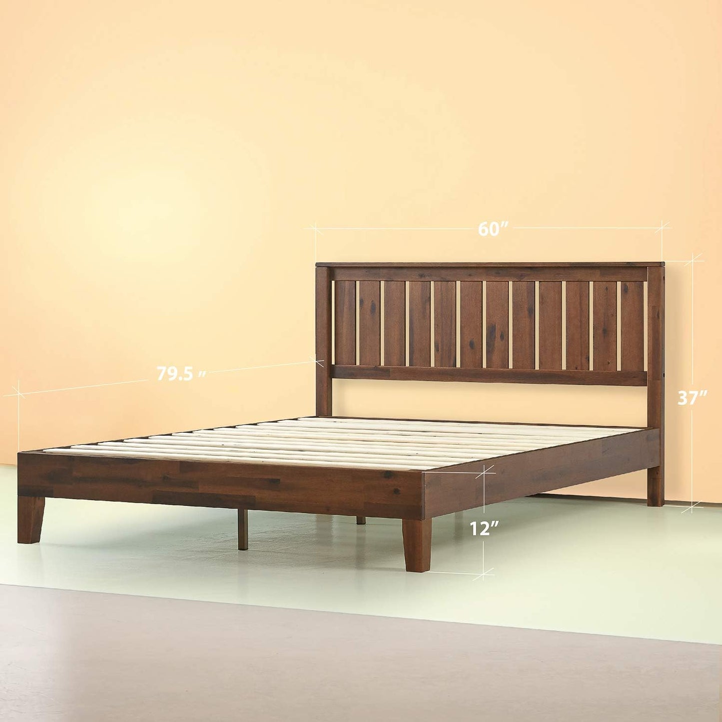 Zinus Deluxe Queen Bed Frame Solid Wood Platform Bed with Solid Timber Headboard Mattress Foundation - Antique Espresso, Superior Long-Lasting Heavy Solid Wood